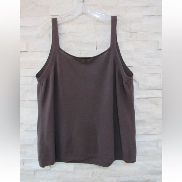 Eileen Fisher Cobblestone Brown Cotton Viscose Silk Cord Neck Tank Top Shell XL - Picture 3 of 4